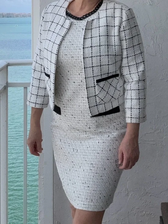 Karl Lagerfeld Tweed Dress Suit Set Size 8 Black White Chanel Style - Picture 8 of 8